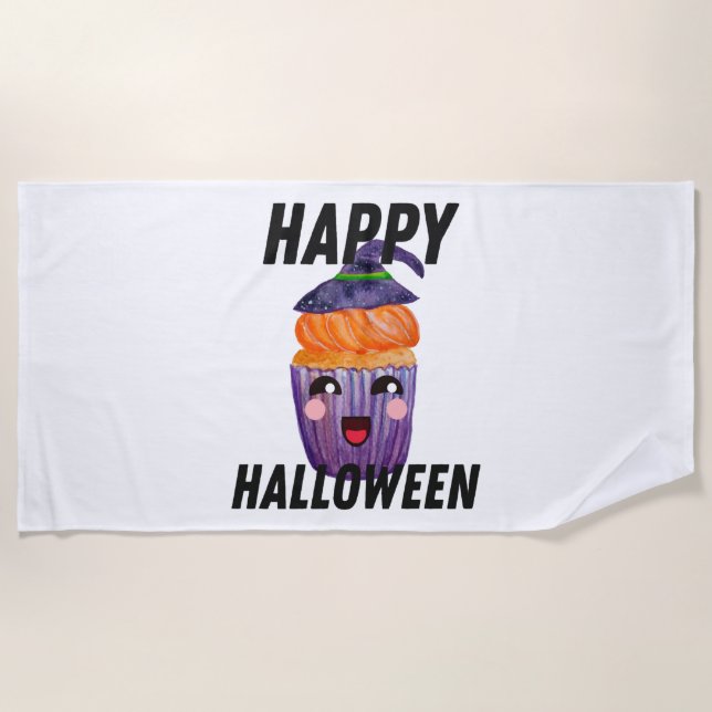 Serviette De Plage Joyeux costume d'Halloween Cupcake Halloween (Devant)