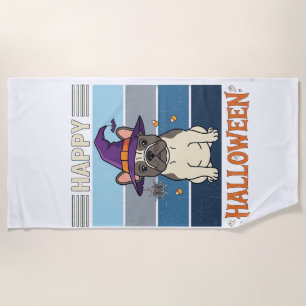Serviette De Plage Joyeux Halloween Bouledogue Français Sorcière Toil
