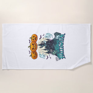 Serviette De Plage Joyeux Halloween Château Hanté Citrouilles Fantôme