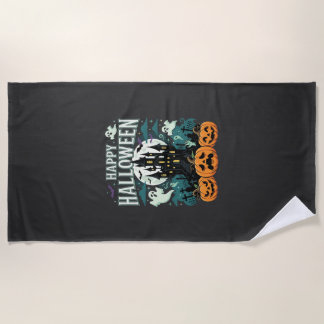Serviette De Plage Joyeux Halloween Château Hanté Fantômes et Citroui
