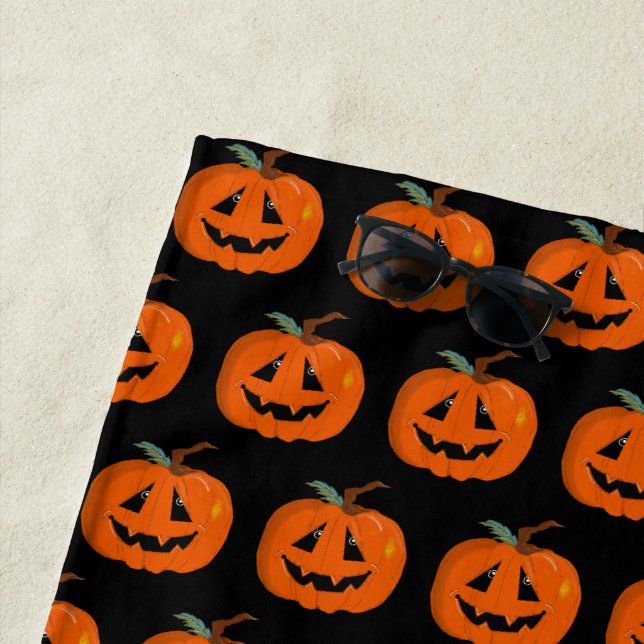 Serviette De Plage Joyeux Halloween Citrouille Illustrative Art (En situation)