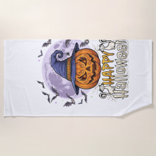 Serviette De Plage Joyeux Halloween Citrouille Sorcière Chapeau Chauv