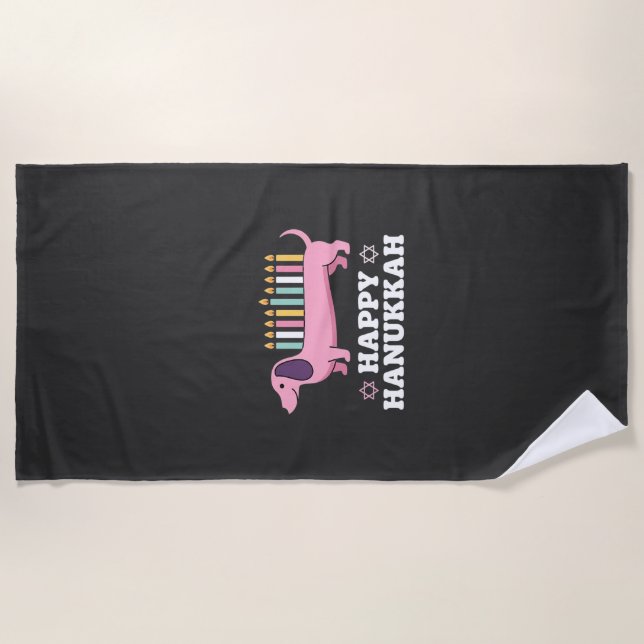 Serviette De Plage Joyeux Hanukkah chien teckel (Devant)