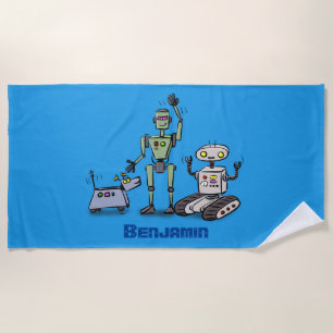 Serviette De Plage Joyeux joli dessin de trois robots trio