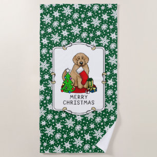 Serviette De Plage Joyeux Noël 2 Goldendoodle (rouge doré) mignonne
