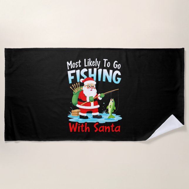 Serviette De Plage Joyeux Noël Pour Cadeau Pêche Papa Noël ( (Devant)