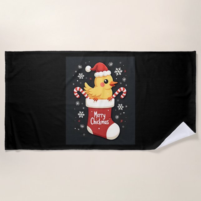 Serviette De Plage Joyeux poulet de Noël (Devant)