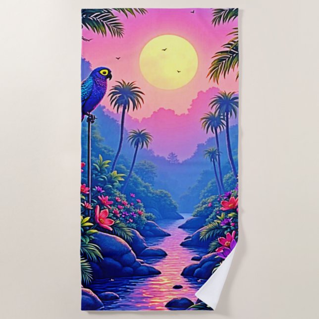 Serviette De Plage Jungle Lune Blue Parrot Paradise (Devant)