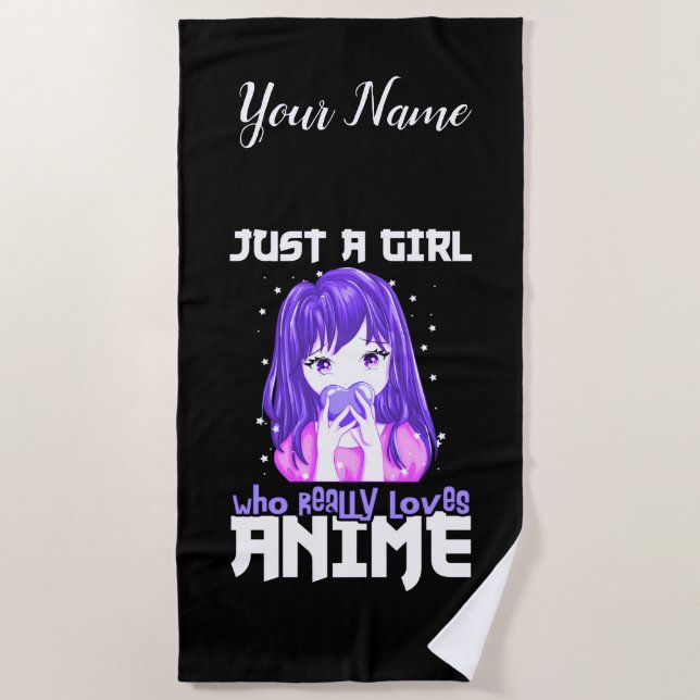 Serviette De Plage Juste une fille qui aime vraiment l'Anime en viole (Devant)