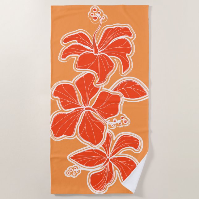 Serviette De Plage Kailua Hibiscus Hawaiian Ingénieur Floral - Orange (Devant)