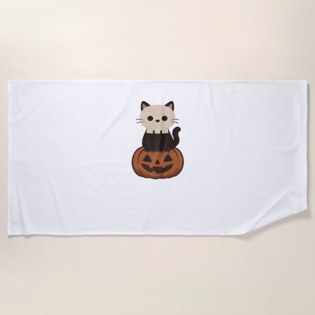 Serviette De Plage Kawaii Halloween Chat et T-shirt classique citroui (Devant)