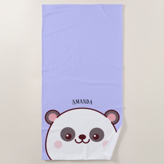 Serviette De Plage Kawaii Panda Enfants Personnalisés Violet (Devant)