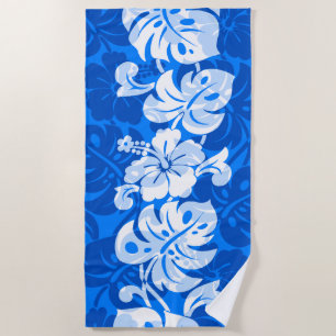 Serviette De Plage Ketmie hawaïenne de frontière de Kalakaua - bleu