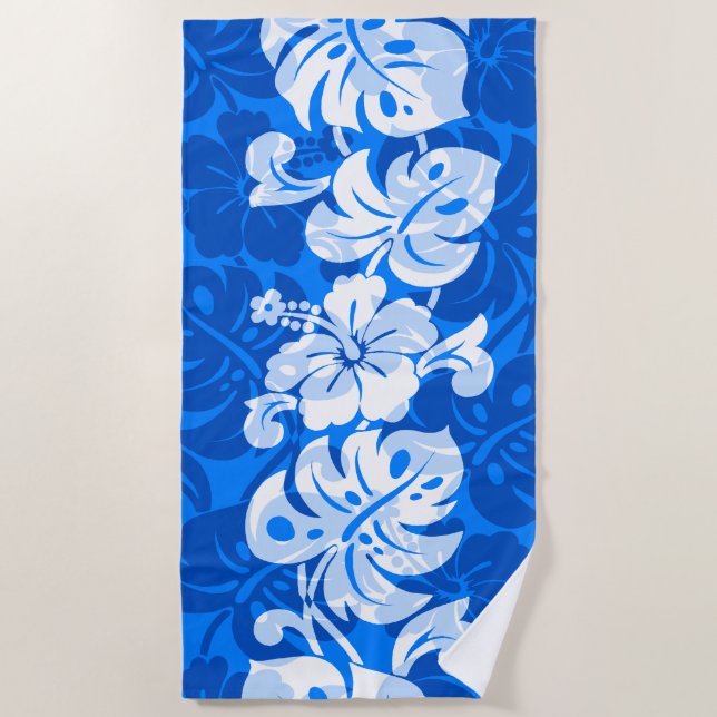 Serviette De Plage Ketmie hawaïenne de frontière de Kalakaua - bleu (Devant)