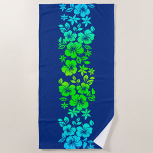 Serviette De Plage Ketmie hawaïenne de mélange d'île florale - bleu