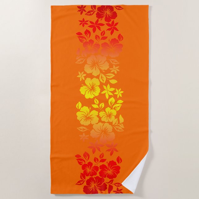 Serviette De Plage Ketmie hawaïenne de mélange d'île florale - orange (Devant)
