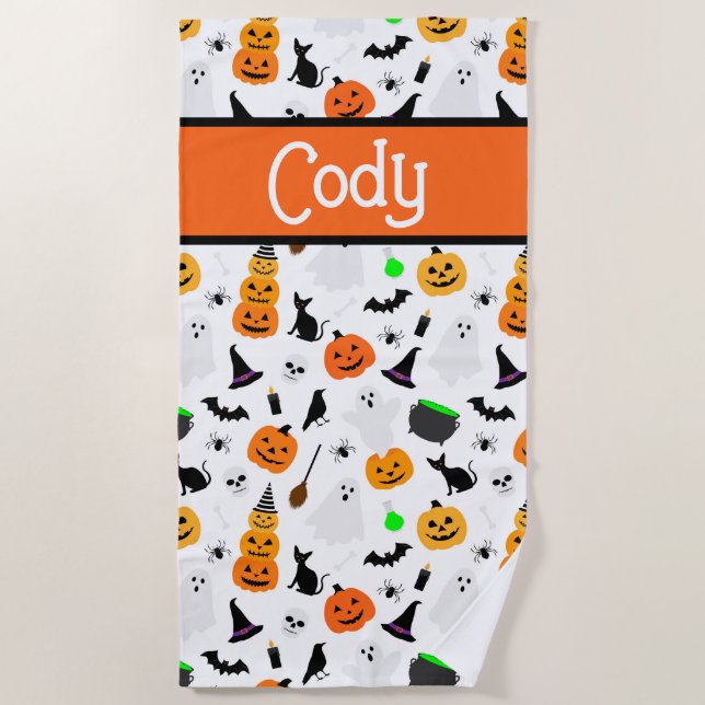 Serviette De Plage Kid Halloween Ghost Citrouille Black Chat Personna (Devant)