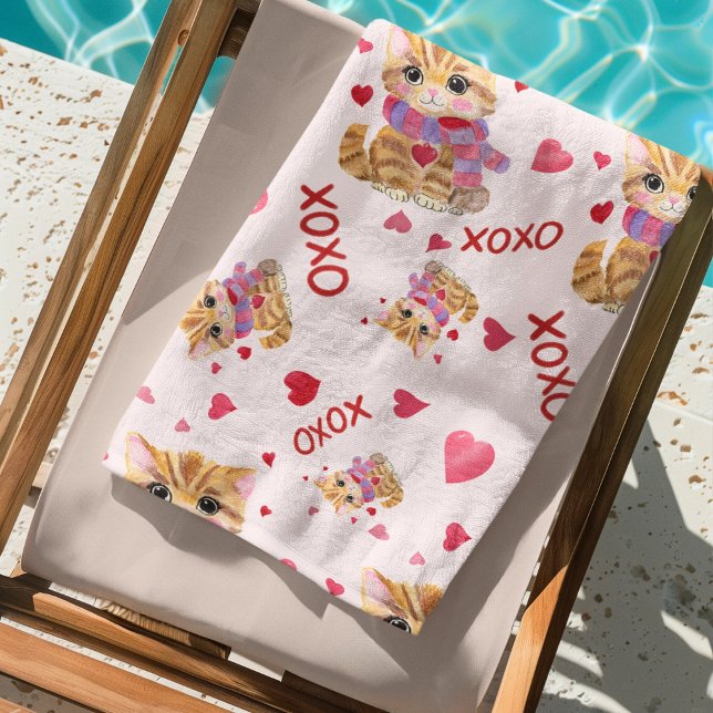 Serviette De Plage Kitty XOXO à l'aquarelle pour la Saint-Valentin (Créateur téléchargé)