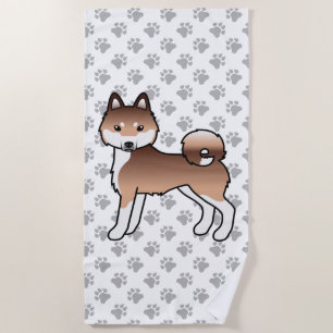 Serviette De Plage Klee Kai d'Alaska rouge et blanc Chien de dessin a