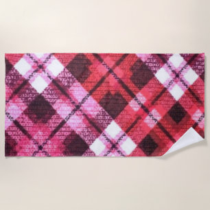 Serviette De Plage Knit Plaid Tartan Check Pink White Wine Motif