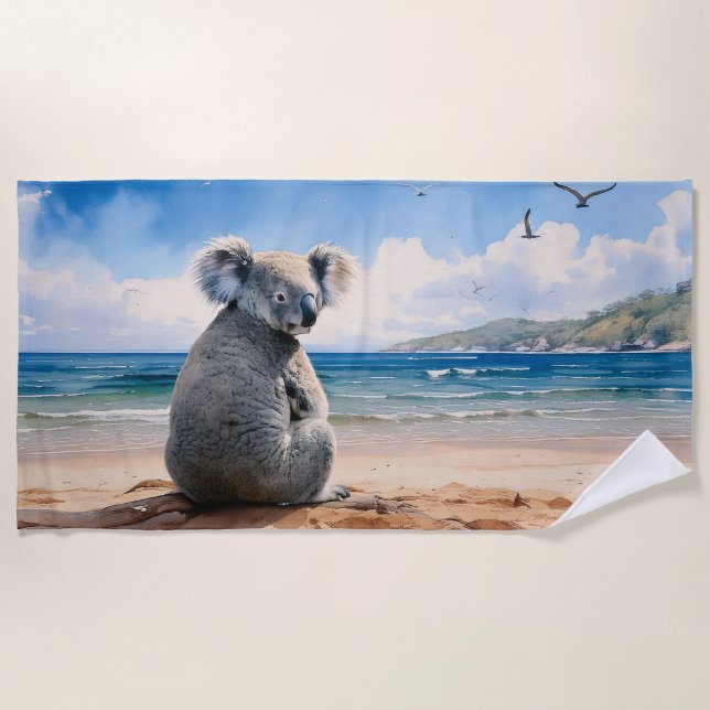 Serviette De Plage Koala sur une plage de sable (Devant)