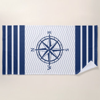 Serviette De Plage La boussole blanche avec des traits bleus