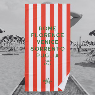 Serviette De Plage La Dolce Vita 5 Destinations Red Italie Stripe