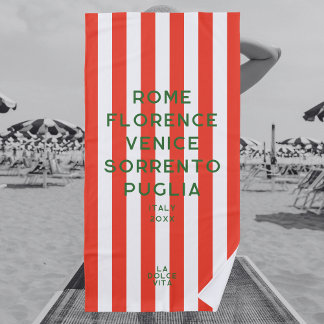 Serviette De Plage La Dolce Vita 5 Destinations Red Italie Stripe