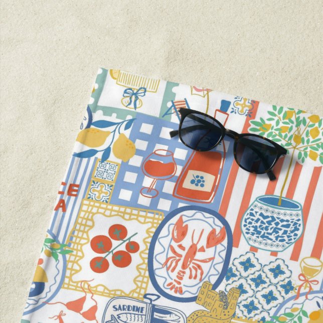 Serviette De Plage La Dolce Vita Italian Summer Lemon Mediterranean  (En situation)