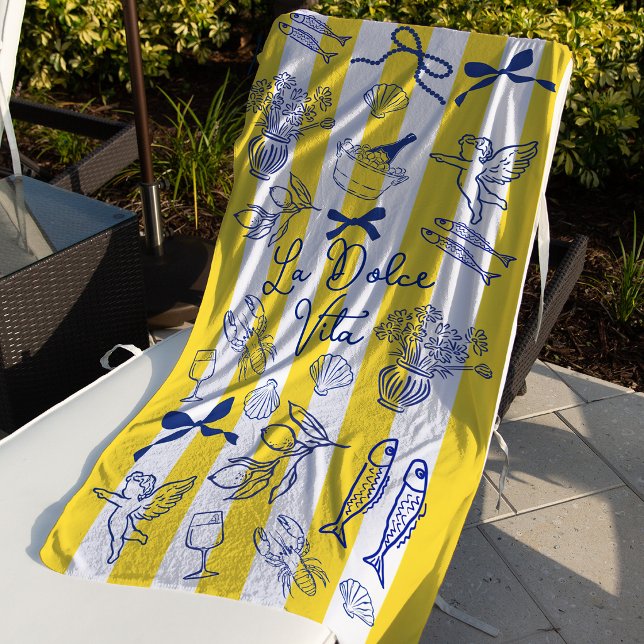 Serviette De Plage La Dolce Vita Whimsical Italian Themed (La Dolce Vita Whimsical Italian Themed Beach Towel)