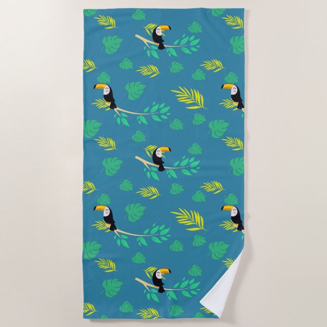 Serviette De Plage La forêt tropicale du Toucan bleu et vert (Devant)