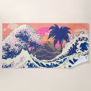 Serviette De Plage La grande vague des kanagawa et des palmiers