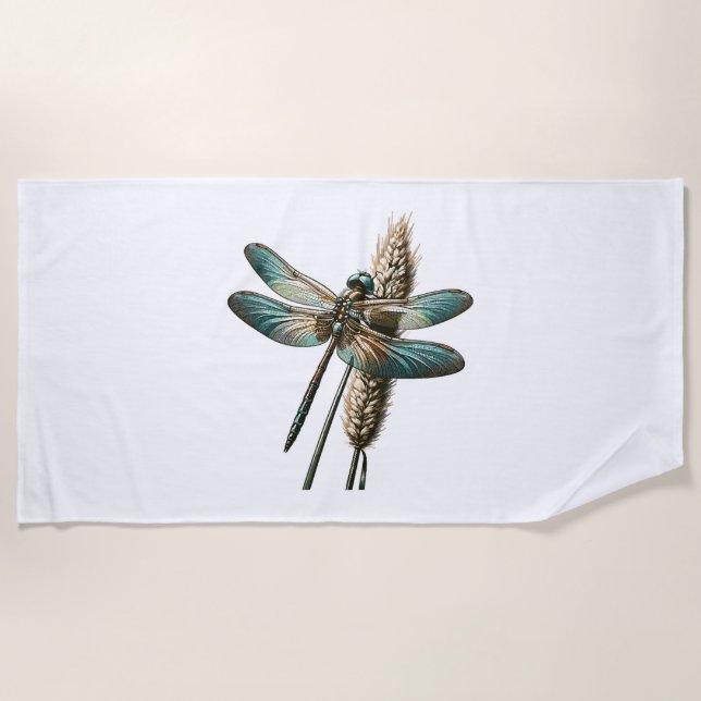 Serviette De Plage La libellule sur les roseaux (Devant)