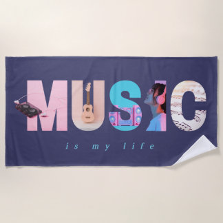 Serviette De Plage La Musique Est Ma Vie Rétro Y2K Tech Gamer Violet