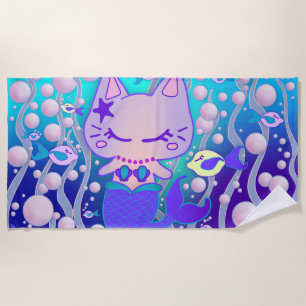 Serviette De Plage la petite sirène sous-marine de kawaii cat mermaid