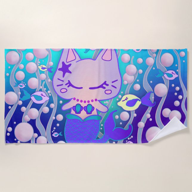 Serviette De Plage la petite sirène sous-marine de kawaii cat mermaid (Devant)