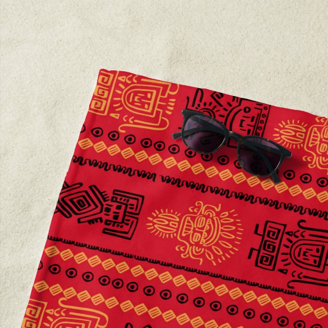 Serviette De Plage La tribu ethnique des Motifs autochtones rouges La (En situation)