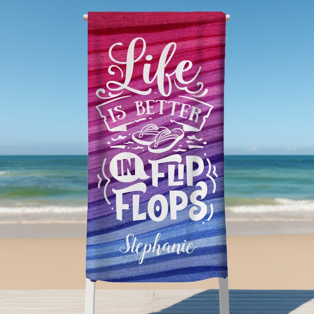 Serviette De Plage La Vie Est Meilleure En Flip Flops Cuisine Personn (Créateur téléchargé)