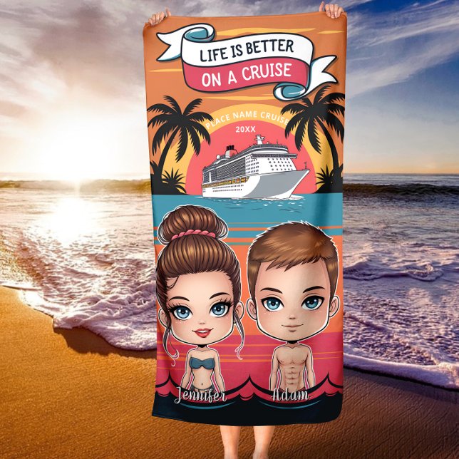 Serviette De Plage La vie est meilleure sur une croisière Custom Chib (Créateur téléchargé)