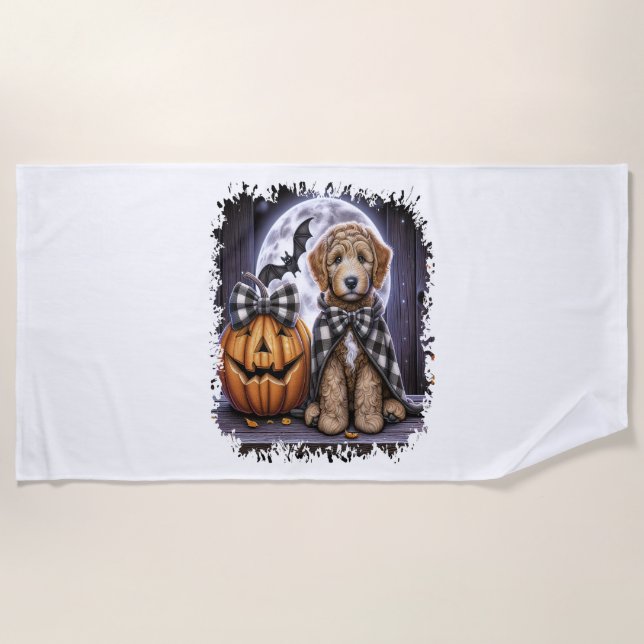Serviette De Plage Labradoodle chien Carré d'Halloween (Devant)