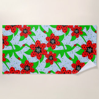 Serviette de plage Ladybug Flowers