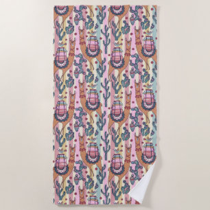 Serviette De Plage Lamas sur le motif de rayures