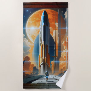 Serviette De Plage Lancement Lunaire - Voyage vers Moon Retro Poster