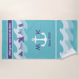 Serviette De Plage L'Ancre ondule le monogramme nautique de yacht de