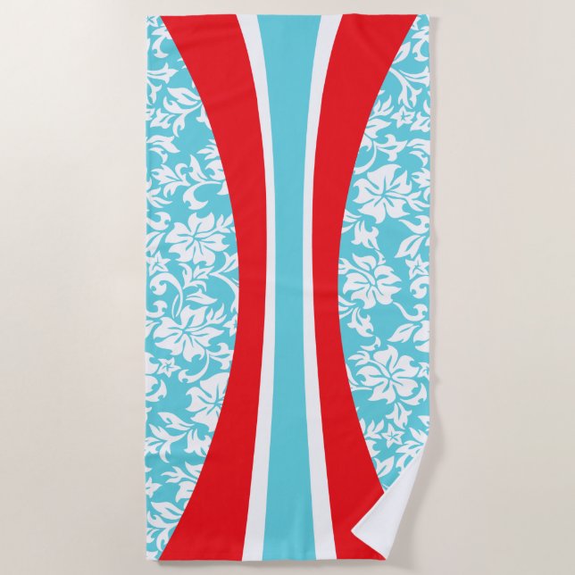 Serviette De Plage Laniakea Hawaiian Striped Surfboard - Aqua (Devant)
