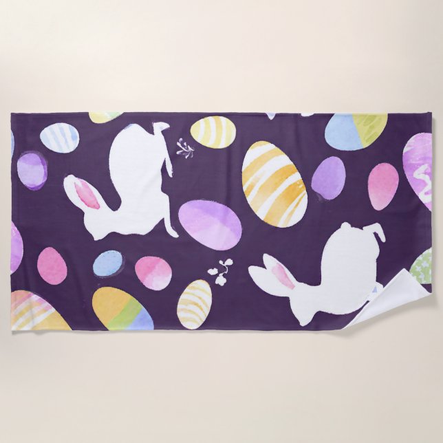 Serviette De Plage lapin avec oeufs de pâques (Devant)