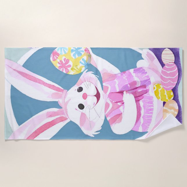 Serviette De Plage lapin avec oeufs de pâques (Devant)