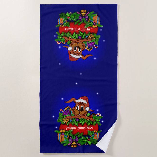 Serviette De Plage Lapin de Noël (Devant)