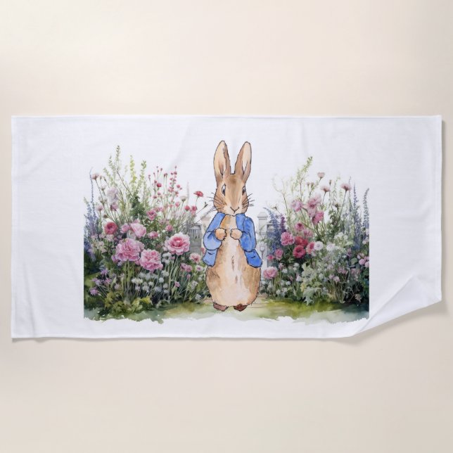 Serviette De Plage Lapin de Pâques classique veste bleue (Devant)