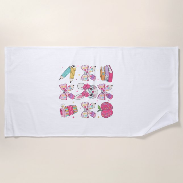 Serviette De Plage Lapin Drôle Coquette Nœud Lapin Professeur Pâques  (Devant)